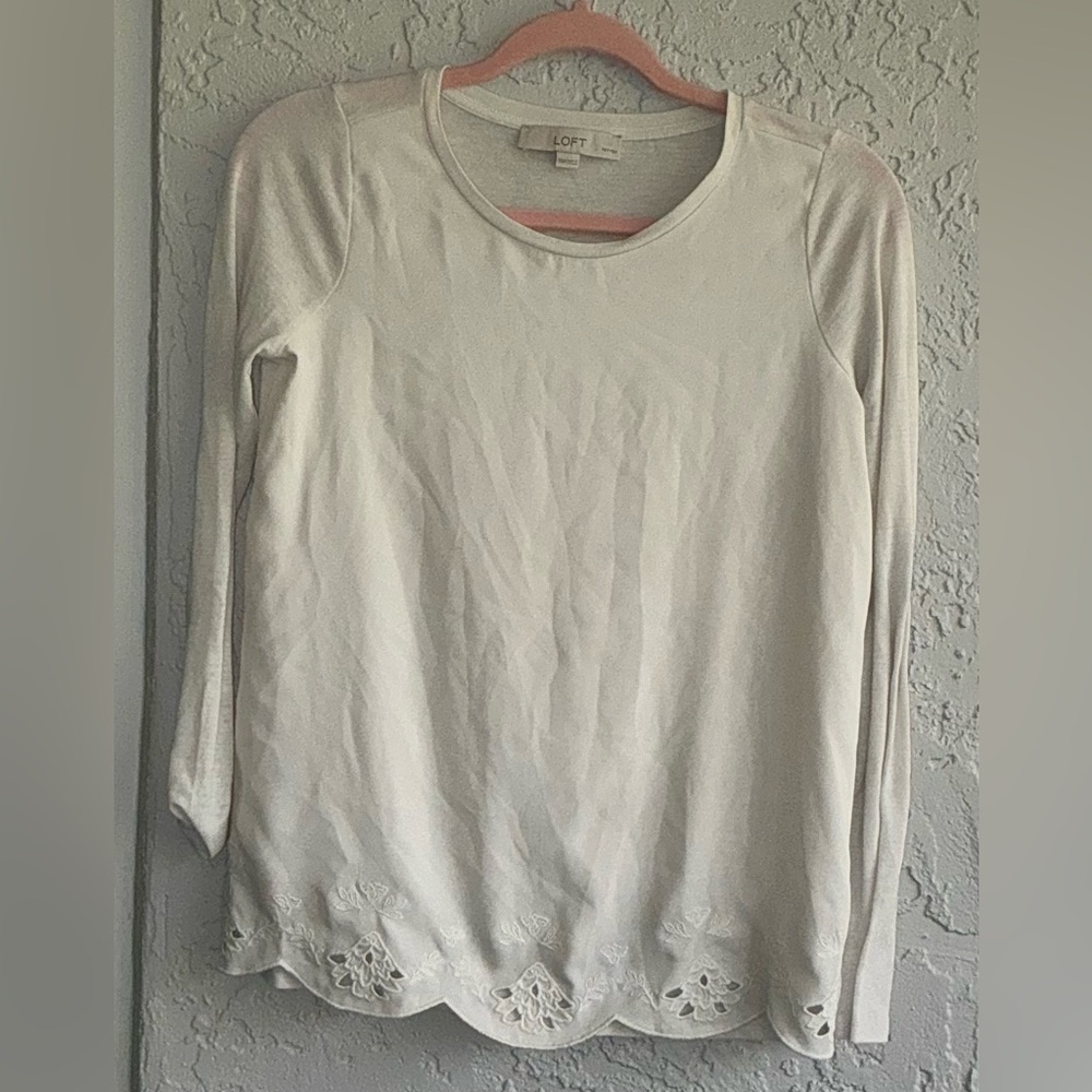 LOFT Women's White Blouse with Lace Accents